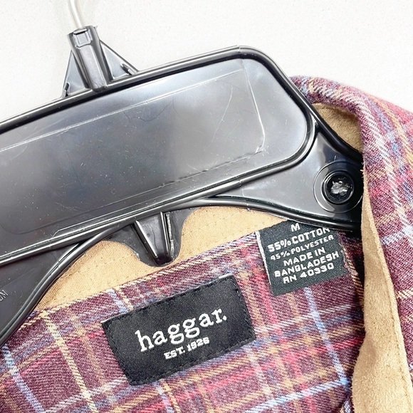 Haggar purple plaid long sleeve button down flannel shirt - Picture 3 of 3